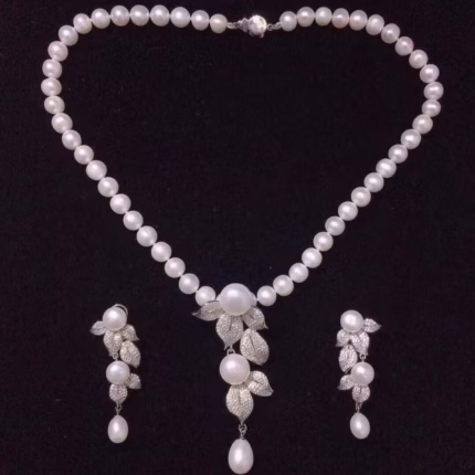freshwater pearl white near round flower 8-9mm necklace earring nature beads wholesale 18inch FPPJ