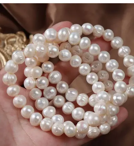 Elegant Natural Freshwater Pearl Bracelets for Women White Baroque Pearl Charm Elastic Bangle Fine Jewelry Wedding Party 8-9mm
