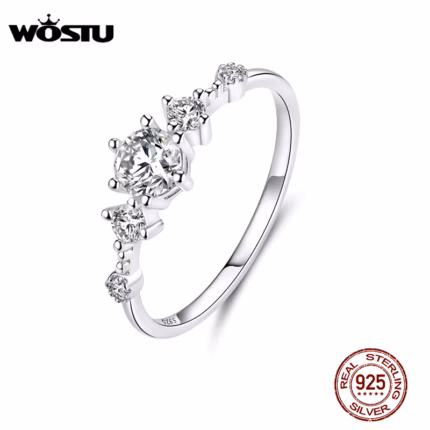 WOSTU 100% Real 925 Sterling Silver Bright Zircon Wedding Ring For Women Delicate Engagement Lover Rings Fine Jewelry CQR568