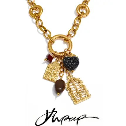 Yhpup Resin Heart Geometric Charm Pendant Statement Necklace Handmade Stainless Steel Stylish Unique Distinctive Trendy Jewelry