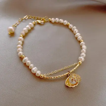 Hot Sell Trendy 100% Baroque Freshwater Pearl Shell Design 14K Gold Filled Female Charm Bracelets Jewelry For Women Gifts