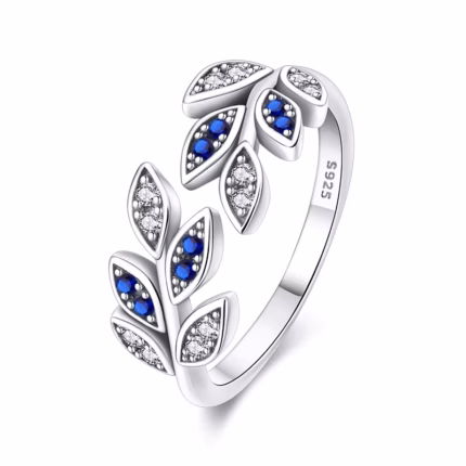 925 Sterling Silver Leaf Ring Sparkling Zircon Rings For Women Fine Wedding Anniversary Jewelry Gifts