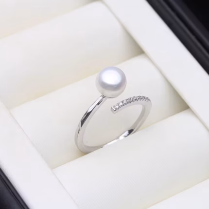 Freshwater Natural Black Pearl Rings,Vintage 925 Silver Adjustable Pearl Ring Mother Wife Birthday Gift