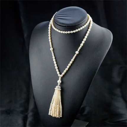 Design 6-7mm white pink rice freshwater pearl tassel pendant long necklace sweater chain 84cm