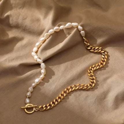 Hengsheng 7-8mm Baroque Freshwater Cultured Pearl Necklaces for Women OT Buckle 316L Stainless Steel Necklaces Jewelry Gift
