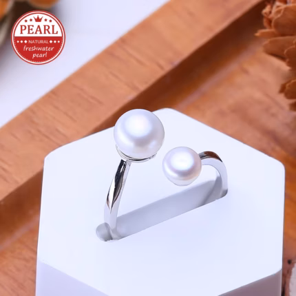FENASY New Natural Freshwater Double Pearl Rings For Women Trendy Silver Color Adjustable Pearl Ring Idea Gift