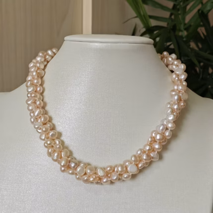 Hand knotted 3rows 6-7mm purple brown pink baroque freshwater pearl necklace 17-19inch for women fashion jewelry