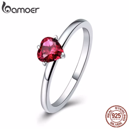 BAMOER Authentic 100% 925 Sterling Silver Ring Love Heart Ring Original Wedding Jewelry Gift For Women SCR389