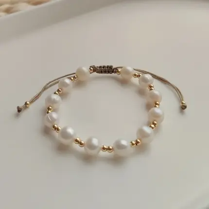 KKBEAD Natural Freshwater Pearl Bracelets Gold Color Copper Beaded Bracelet for Women Gift Adjustable Rope Pulseras Jewelry