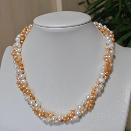 Natural 3rows 4-5mm 5-6mm 8-9mm twisted color irregular baroque freshwater Pearl clavicle chain wedding jewelry necklace 45cm
