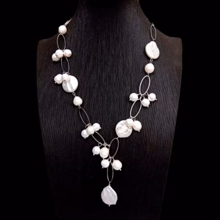 KKGEM Freshwater 22mm White Keshi Pearl 11x13mm rice potato pearl Chain Necklace Charm Choker Necklace