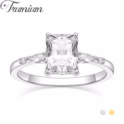 Trumium 3ct Rings For Women Rectangle Cut Zirconia Elegant Wedding Band Engagement Bridal Fashion Jewelry Gifts