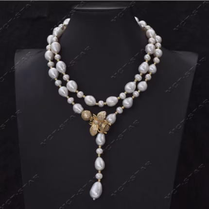 Z13663 30" White Gray Round Rice Freshwater Pearl Necklace Keshi Pearl Pendant CZ Custom Jewelry