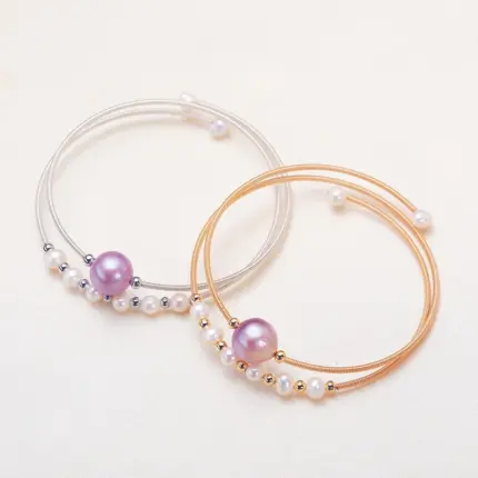 Double Layer Freshwater Pearl Bracelet Women's Casual Fashion Jewelry Princess Series Copper Clasp round Shape White Purple