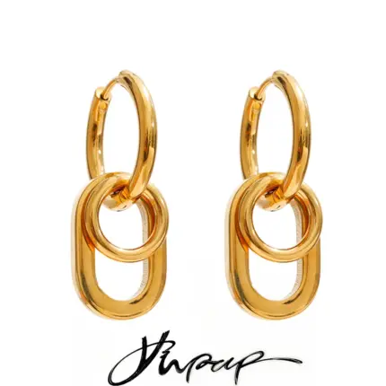 Yhpup Stainless Steel Double-Layer Round Oval Drop Hoop Earrings Versatile Daily Casual Personality Jewelry Tarnish Resistant