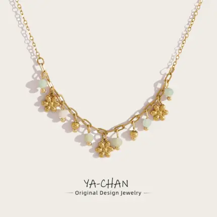 YACHAN 18K Gold Plated Stainless Steel Flower Charm Necklace for Women Chic Trendy Clavicle Choker Jewelry Waterproof