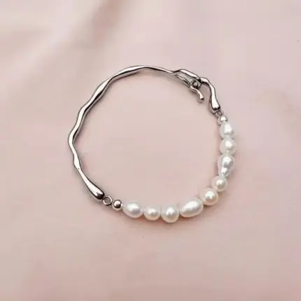 Hengsheng AAA Quality 5-6mm Baroque Genuine Freshwater Pearl Bangles for Women 18cm Pearl Bracelet Bangles Jewelry Gift