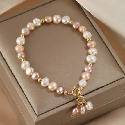 High Quality Trendy Mixed Color Natural Freshwater Pearl 14K Gold Filled Lady Short Beads Chain Bracelet Jewelry Cheap Gifts