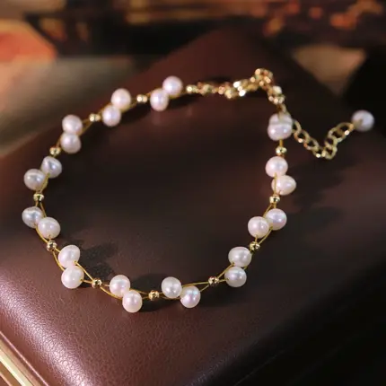 Natural Freshwater Pearl Copper Bead Bracelet Simple Design Handmade Bracelet Gift for Women Jewelry GB1343