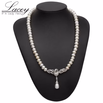 Freshwater Pearl Necklace Choker Women,Wedding 925 Silver Fine Natural Pearl Necklace Pendant Jewelry Girls Mother Birthday Gift