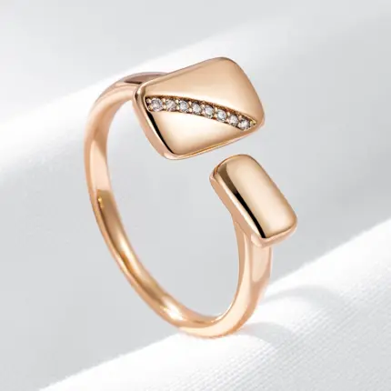 Wbmqda New 585 Rose Gold Color Glossy Zircon Open Ring For Women Simple Fashion Creative Design Daily Matching Fine Jewelry Gift