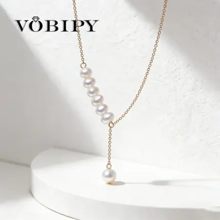 VOBIPY Natural Freshwater Pearl Y-shaped Necklace for Women Classic Fashion Elegant Jewelry Gift for Daily Wear Party Wedding