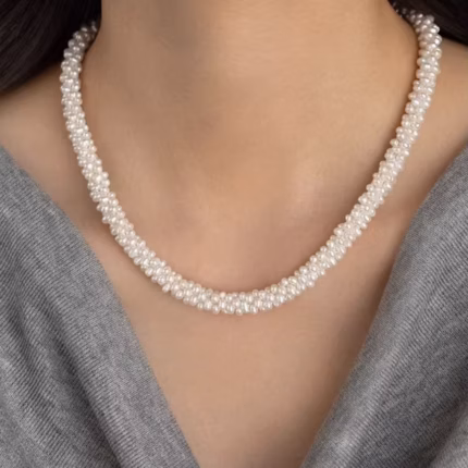 Dainashi 3-4mm Round Freshwater Pearl Bracelet & Necklaces for Women 925 Sterling Silver Handmade Pearl Jewelry Set