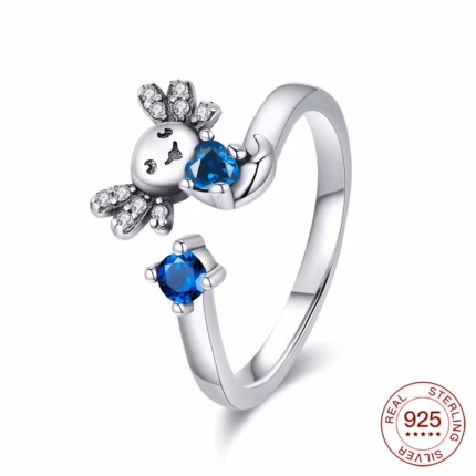 S925 Sterling Silver Creative Salamander Blue Diamond Open Ring Salamander Blue Diamond Ring Women's Jewelry Daily Gifts