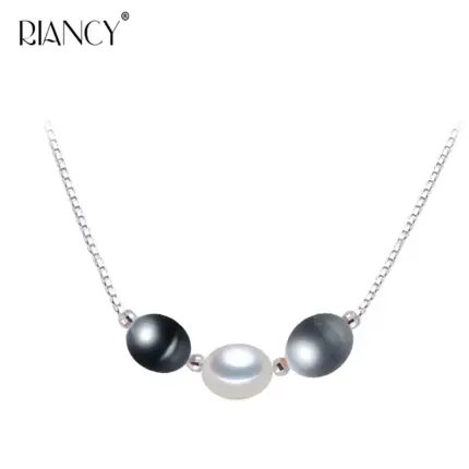 Fashion Natural Freshwater Black Pearl Pendant Women,Multi Color River Pearl Necklace Girls Mom Bridal Birthday Gift White Grey