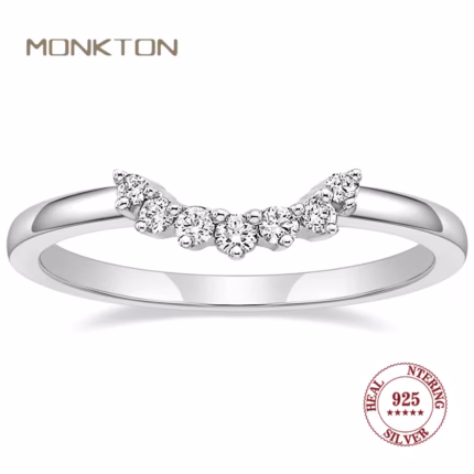 Monkton Wedding Bands for Women Round Cut CZ Cubic Zirconia Curved Stackable Copper Engagement Rings for Her Size 4-10