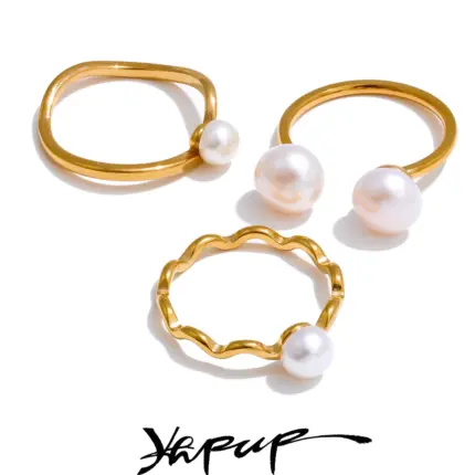 Yhpup 6789# High Quality Natural Pearl Exquisite Fashion Adjustable Ring 18K Gold PVD Plated Stainless Steel Unique Jewelry Gift