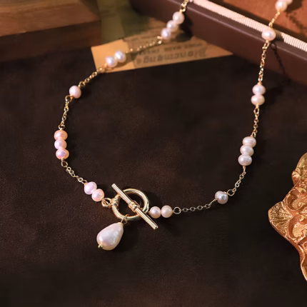 Natural Freshwater Pearl OT Buckle Necklace New Luxury Design Necklace Banquet Wedding Gift Women's Jewelry GN0832