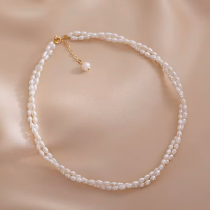 Irregular Natural Freshwater Pearl Choker Necklace Double Layer Pearl Beaded Necklace for Women