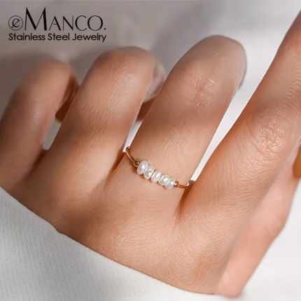 eManco Fashion Freshwater Pearls High Quality Stainless Steel Gold-Plated Round Rings Holiday Jewelry Gifts Wholesale