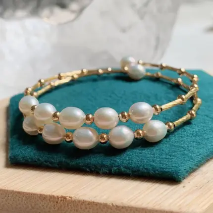 White Baroque Pearl Charm Real Natural Freshwater Pearl Bangles Wedding Jewelry Wrap Small Pearls Open Cuff Bracelets Korean
