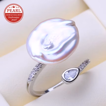 FENASY Natural Freshwater 12-18mm Big Baroque Pearl Gold Color Adjustable Rings For Women Elegant Gifts