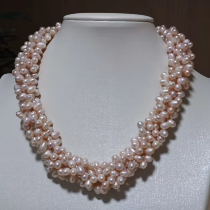 Beautiful 5strands 5-7mm purple rice freshwater cultured pearl necklace 51cm fashion jewelry
