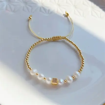 KKBEAD Luxury Zirconia Charm Bracelet Jewelry for Women Natural Pearl Bracelets Gold Plated Beads Pulseras Valentines Day Gift