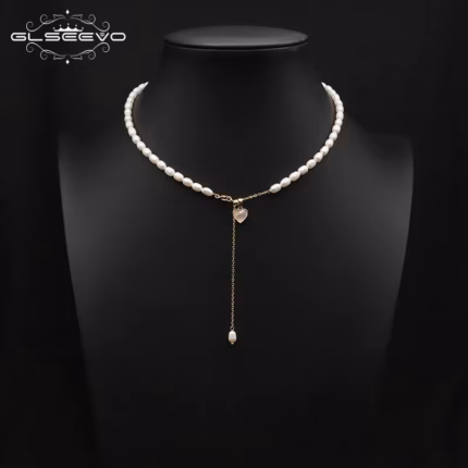 GLSEEVO Luxury Heart shape Pendant Vintage Natural Pearl Necklaces Women Elegant Charm French Romantic Party Jewelry Gift