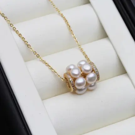 Natural Freshwater Pearl Necklace Pendant For Women,Gold Plated Multi Peal Pearl Pendant Necklace Chain Wedding Girl Gift