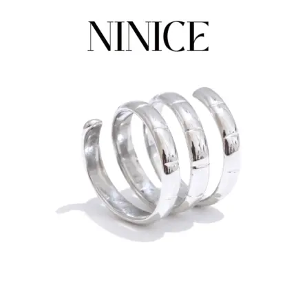 NiNice Trending Stainless Steel Metal Layered Finger Ring for Women Personalized Water Resistant Geometric Chic Jewelry