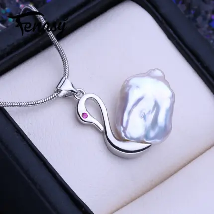 FENASY Natural Freshwater Big Baroque Pearl Necklaces For Women Girls Fashion Silver Color Animal Pendant Birthday Gift