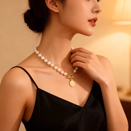 HENGSHENG 7-8mm 100% Baroque Freshwater Pearl Necklaces for Women 40cm Length OT Buckle Pearl Necklace Jewelry Gift