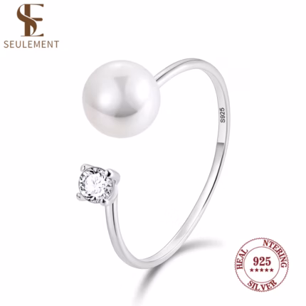 Seulement 925 Sterling Silver Natural Pearl Sparkling Zircon Rings For Women Temperament Adjustable Jewelry Gifts Accessories