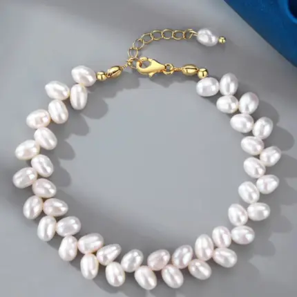 Hengsheng Rice Shape Pearl Bracelet for Women 16cm Length Wheat Shape Flower Pearl Adjustable Bracelet with 4CM Extend Chain