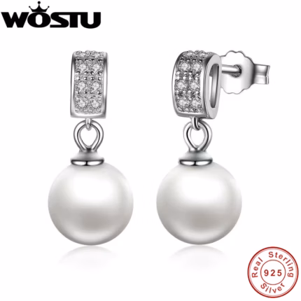 High Quality 100% Authentic 925 Sterling Silver Drop Earrings With Clear CZ Pearl For Women Fashion Jewelry CQE006