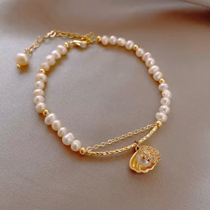 Hot Sell Trendy 100% Baroque Freshwater Pearl Shell Design 14K Gold Filled Female Charm Bracelets Jewelry For Women Gifts