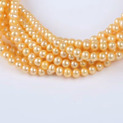 5-5.5mm South Sea golden-dyed near round natural freshwater pearl strands, semi-finished pearl for DIY accessories