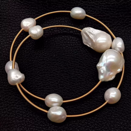 KKGEM Natural Freshwater White Baroque Pearl 15x22mm Reborn keshi Pearl Adjustable Bracelet classic for women