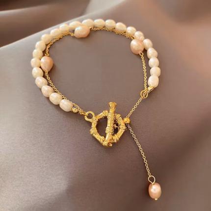 Hot Sell Fashion Simple Design Natural Freshwater Pearl 14K Gold Filled Ladies Double Bracelet Jewelry For Women Gifts No Fade